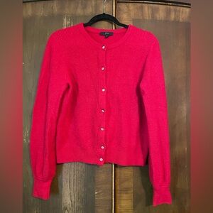 J Crew red cardigan with rhinestone buttons. Wool and alpaca blend.